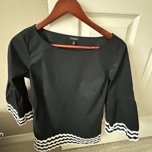 Talbots cotton black blouse with darling white trim